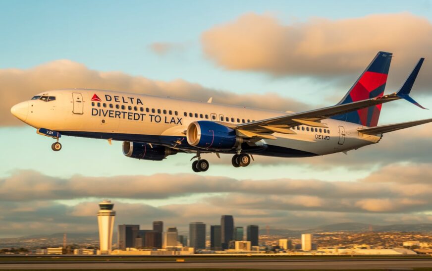 Delta Flight DL275 approaching LAX after diversion for passenger safety and operational precision in the skies.
