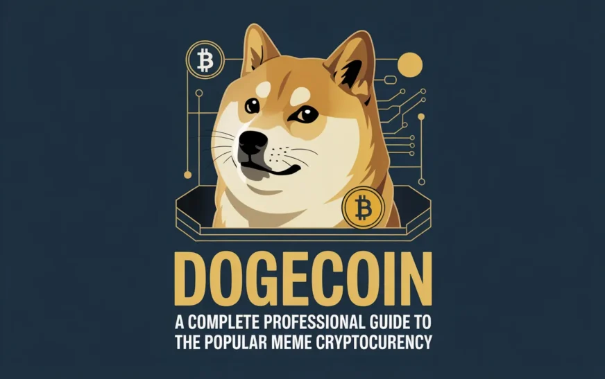 Dogecoin cryptocurrency logo with digital coin concept representing meme-based blockchain currency and online investment trend
